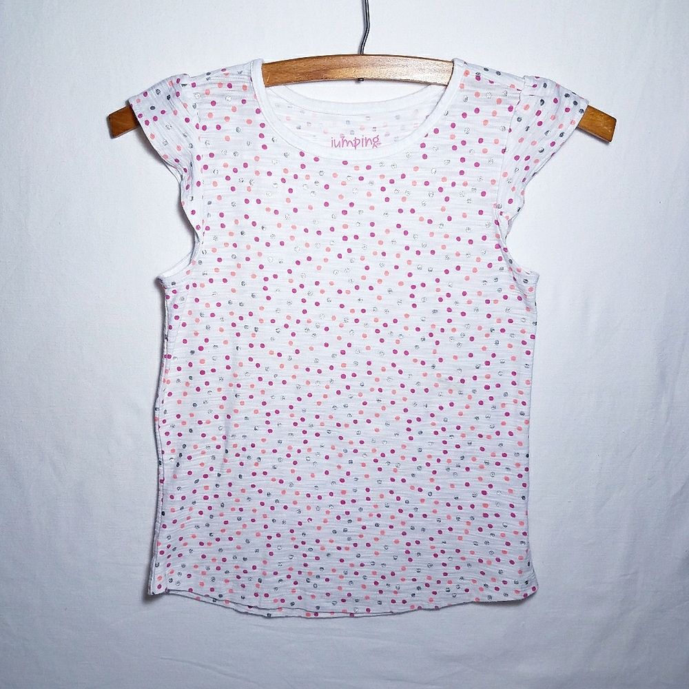 Jumping Beans Polka-dot Puff Cap Sleeve T-shirt Girls Sz 7 EUC
